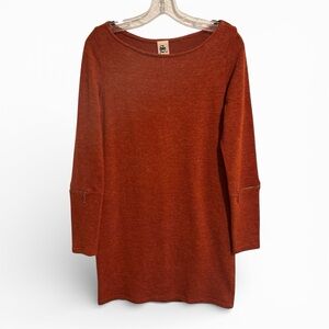 S-Twelve Knit Mini Dress Heathered Terracotta Zipper Details M Long Sleeve